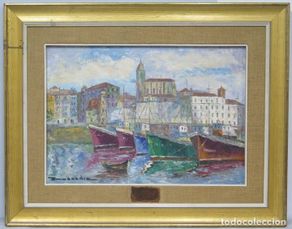 Art: VISTA PUERTO DE BERMEO. OLEO S/ LIENZO. ETXEBARRIA. ESCUELA VASCA